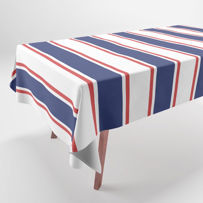 Nautical Red and Blue Stripes 2 Tablecloth Gallery Image 1