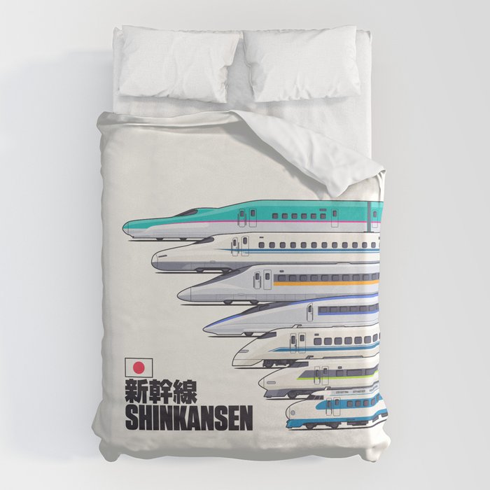 Shinkansen Bullet Train Evolution - White Duvet Cover Gallery Image 1