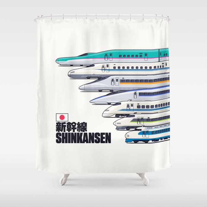 Shinkansen Bullet Train Evolution - White Shower Curtain Gallery Image 1