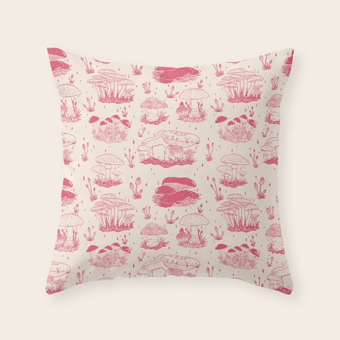 Mushroom Toile in Pink Throw Pillow Gallery Image 6