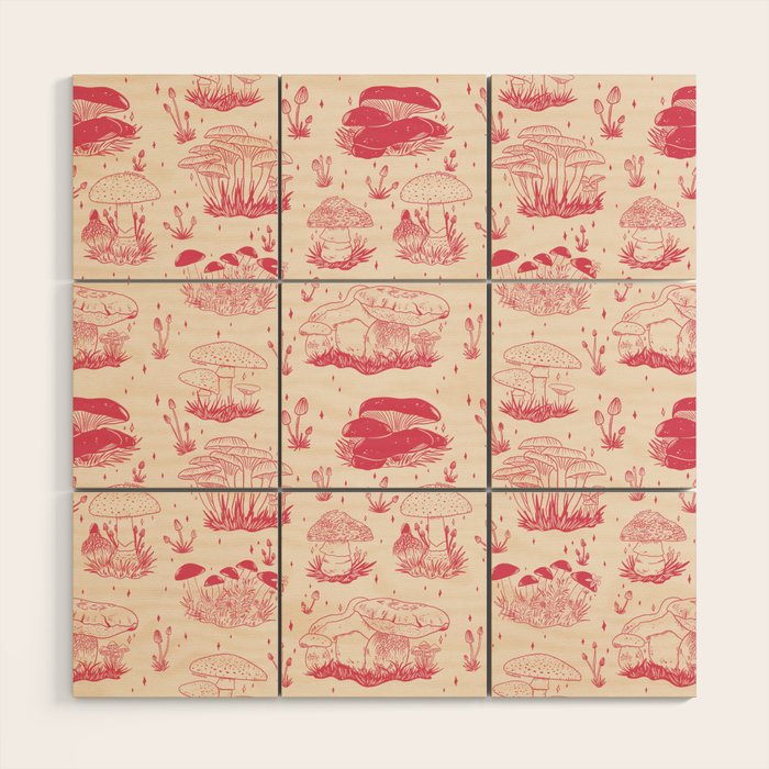 Mushroom Toile in Pink Wood Wall Art Gallery Image 1