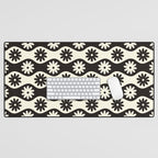 Retro Wavy Stripes with Flowers in Black & Off White Desk Mat Gallery Image 1