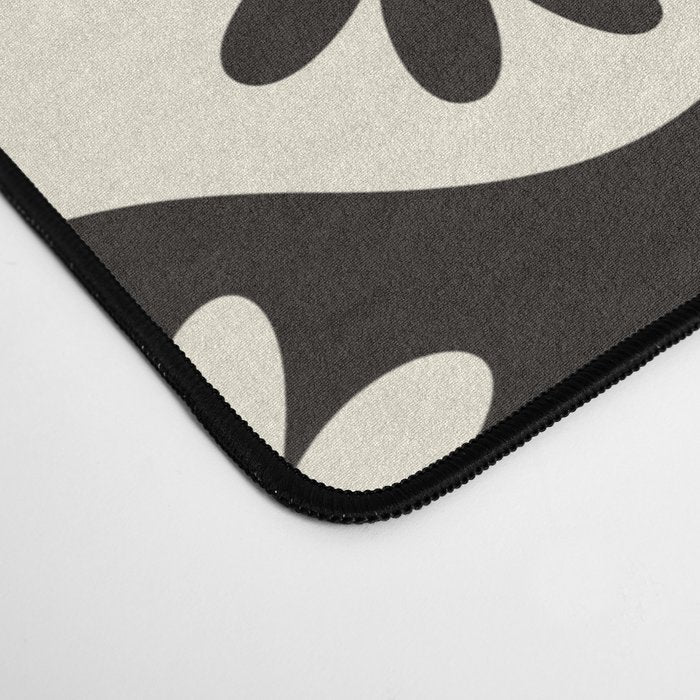Retro Wavy Stripes with Flowers in Black & Off White Desk Mat Gallery Image 4