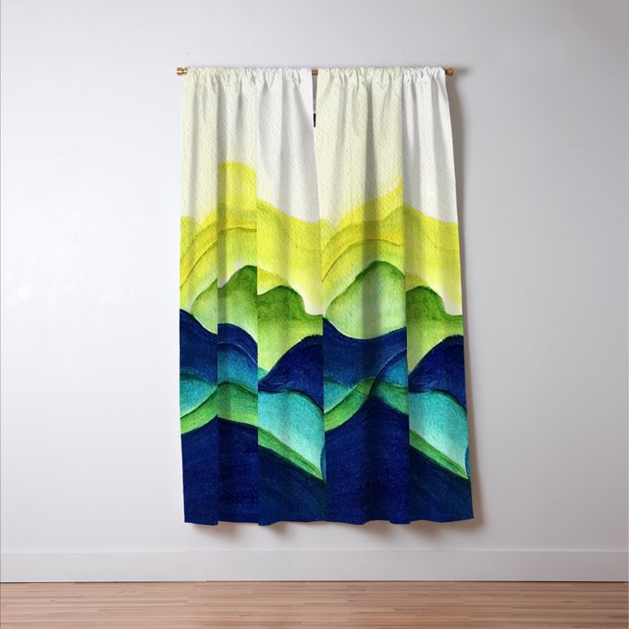 Abstract in Yellow, Green and Blue Window Curtain Gallery Image 3