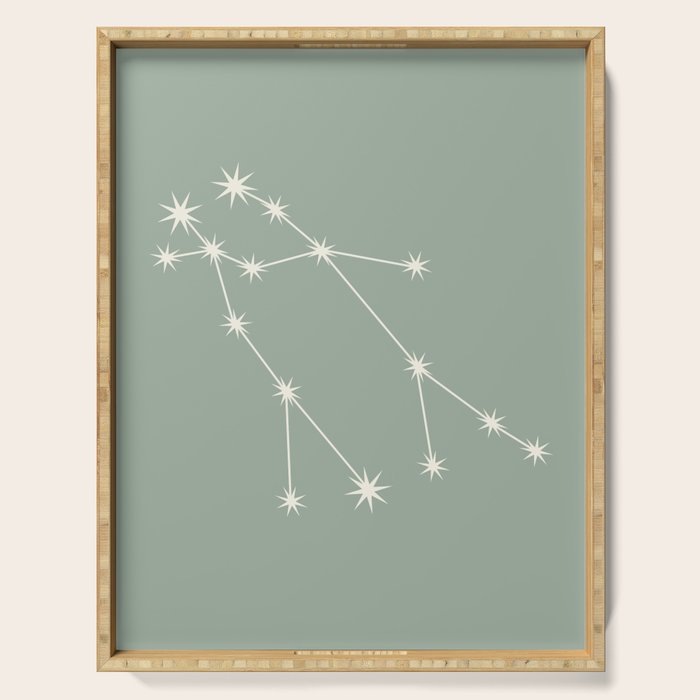 Gemini Zodiac Star Constellation Line Art Soft Sage Serving Tray Gallery Image 1