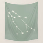 Gemini Zodiac Star Constellation Line Art Soft Sage Wall Tapestry Gallery Image 4