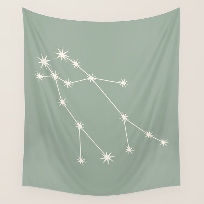 Gemini Zodiac Star Constellation Line Art Soft Sage Wall Tapestry Gallery Image 4