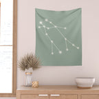 Gemini Zodiac Star Constellation Line Art Soft Sage Wall Tapestry Gallery Image 2