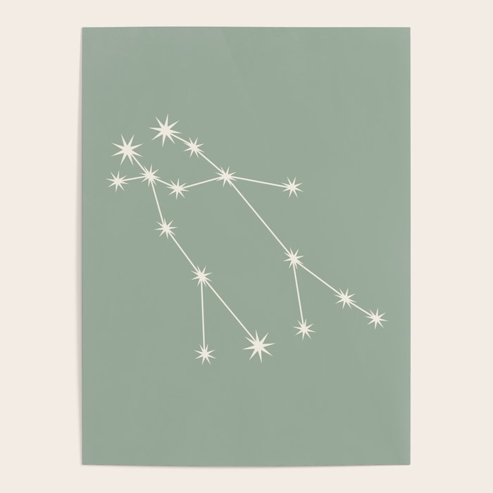 Gemini Zodiac Star Constellation Line Art Soft Sage Poster Gallery Image 4