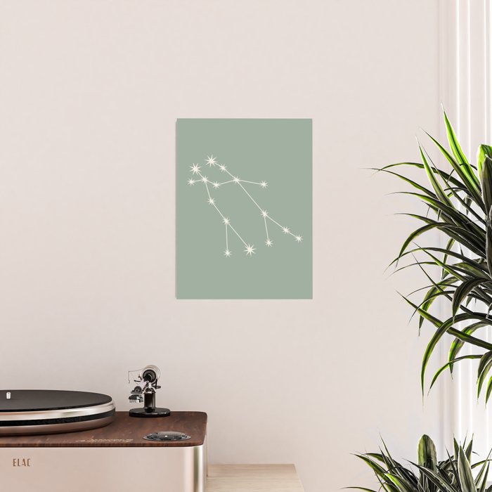 Gemini Zodiac Star Constellation Line Art Soft Sage Poster Gallery Image 2