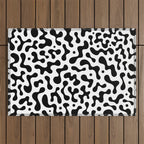 Abstract black organic liquid shape pattern Outdoor Rug Gallery Image 1
