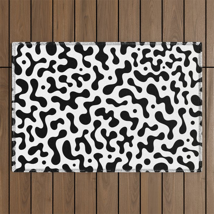 Abstract black organic liquid shape pattern Outdoor Rug Gallery Image 1