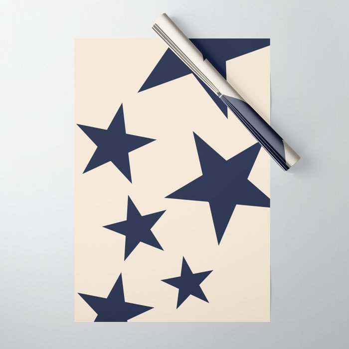 Navy & Light Beige Big Ol' Stars Wrapping Paper Gallery Image 1