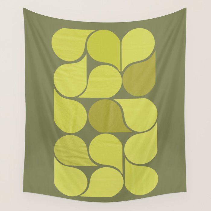 Bright Yellow Teardrop Pattern on Olive Green Wall Tapestry Gallery Image 4