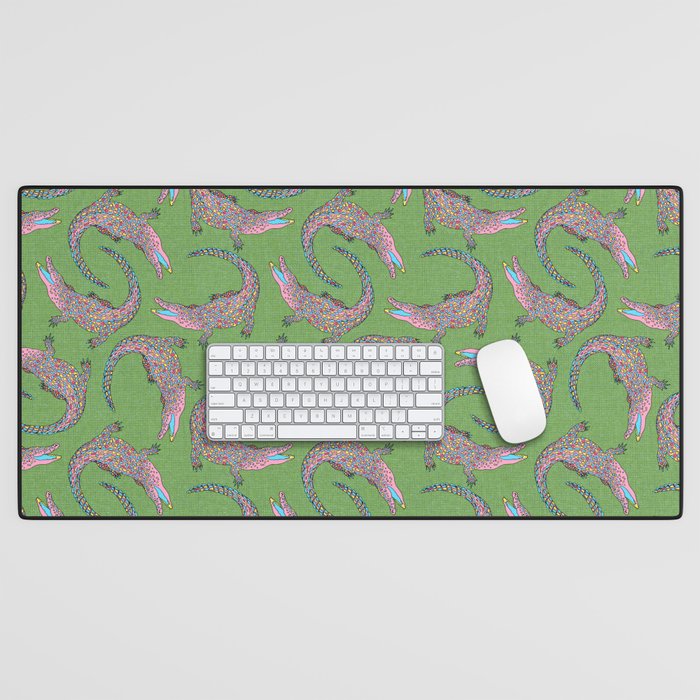 Crocodiles (Textured Green and Pink) Desk Mat Gallery Image 1