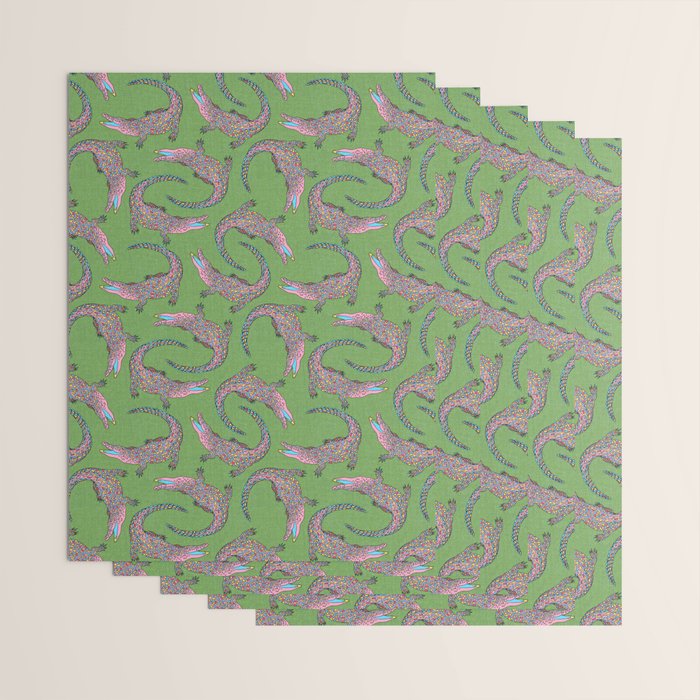 Crocodiles (Textured Green and Pink) Wrapping Paper Gallery Image 3