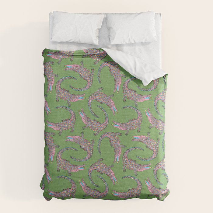 Crocodiles (Textured Green and Pink) Duvet Cover Gallery Image 6