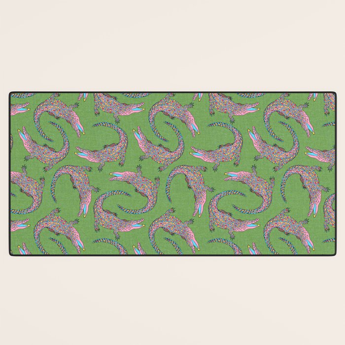 Crocodiles (Textured Green and Pink) Desk Mat Gallery Image 3