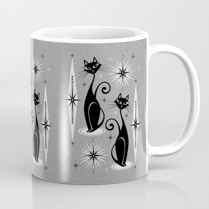 Mid Century Meow Atomic Cats on Cool Gray ©studioxtine Coffee Mug Gallery Image 1