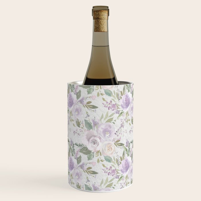 Lavender pastel green white watercolor floral pattern Wine Chiller Gallery Image 1