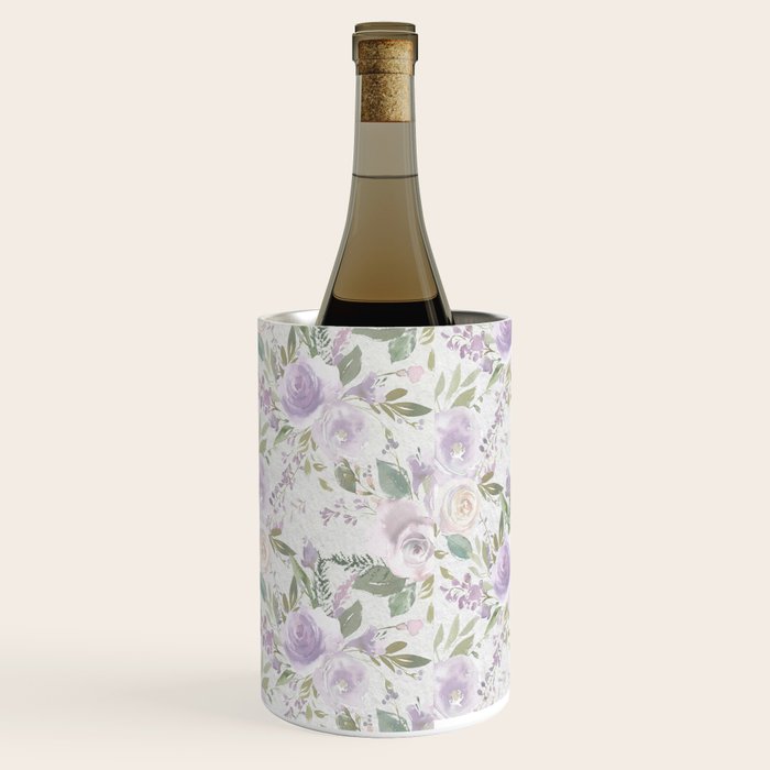 Lavender pastel green white watercolor floral pattern Wine Chiller Gallery Image 3