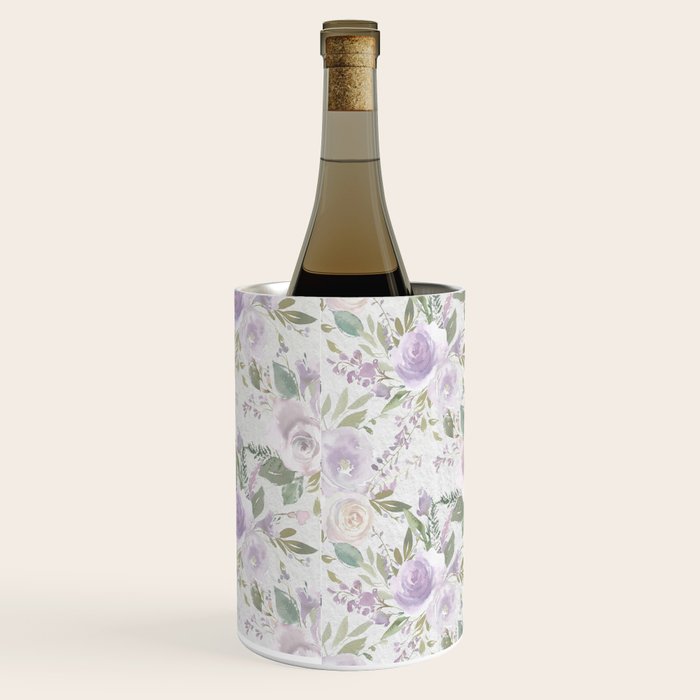 Lavender pastel green white watercolor floral pattern Wine Chiller Gallery Image 2