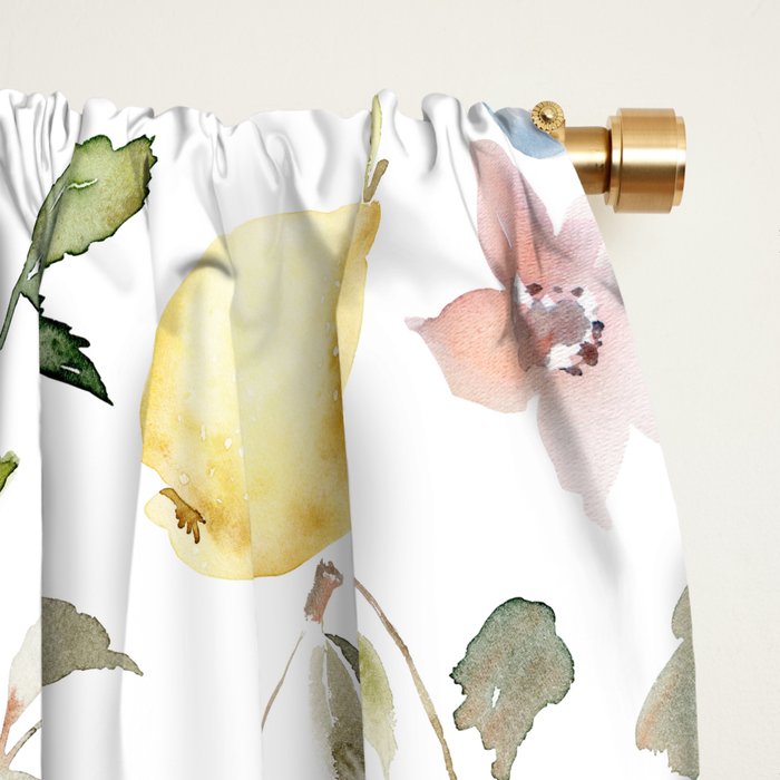 Lemon Berries and Cherries Watercolor Pattern Window Curtain Gallery Image 2