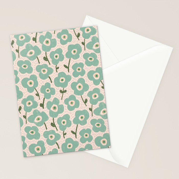 Little flowers aqua Stationery Card Gallery Image 2