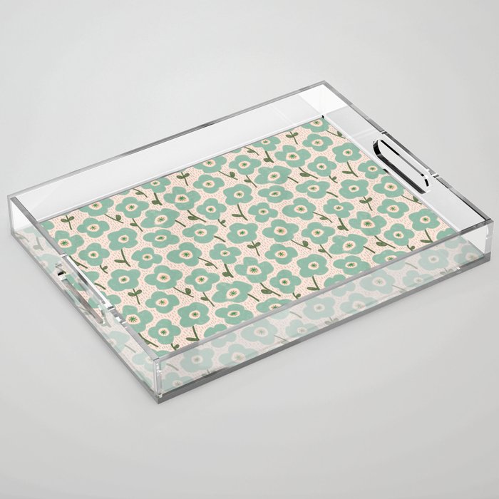 Little flowers aqua Acrylic Tray Gallery Image 1