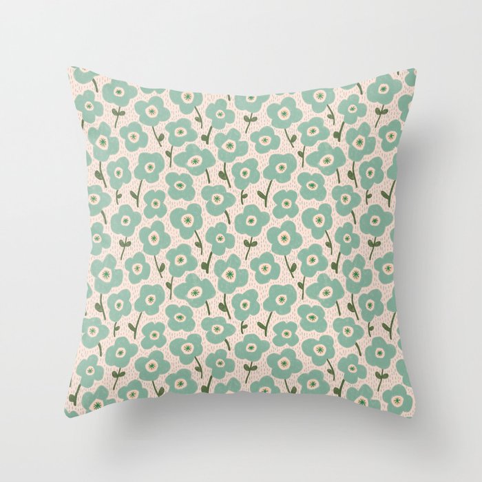 Little flowers aqua Throw Pillow Gallery Image 6