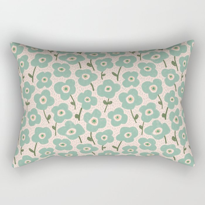Little flowers aqua Rectangular Pillow Gallery Image 2