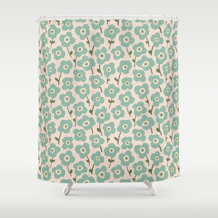 Little flowers aqua Shower Curtain Gallery Image 1