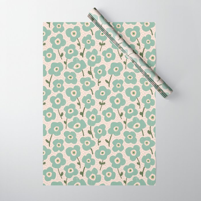 Little flowers aqua Wrapping Paper Gallery Image 1