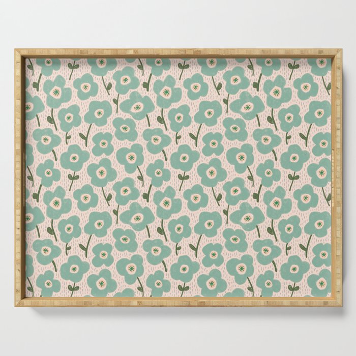 Little flowers aqua Serving Tray Gallery Image 1