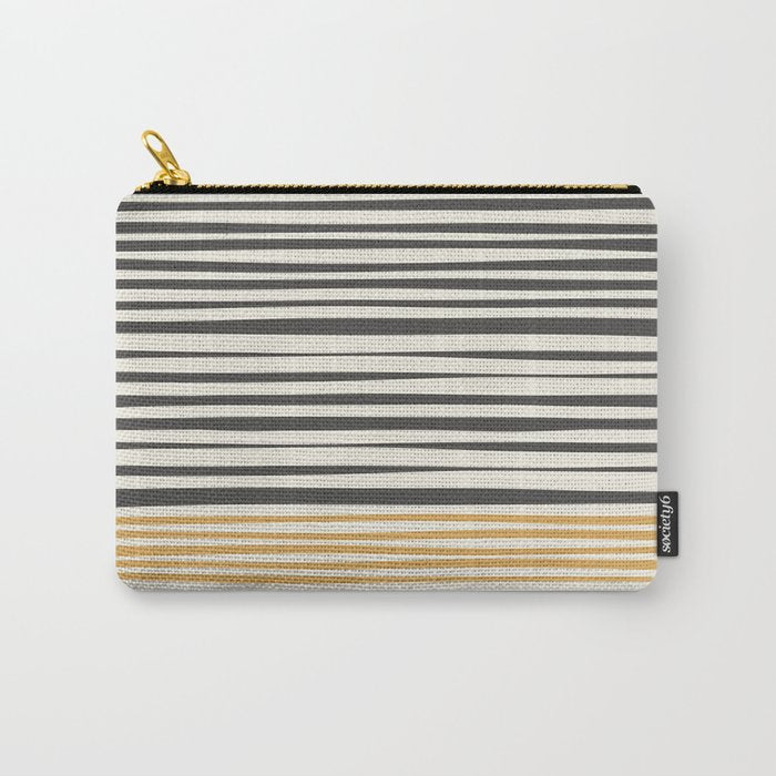 Natural Stripes Modern Minimalist Colour Block Pattern Charcoal Grey, Muted Mustard Gold, and Cream Beige Carry All Pouch Gallery Image 1