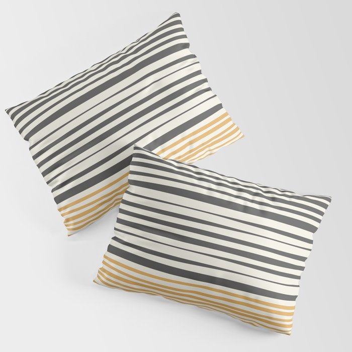 Natural Stripes Modern Minimalist Colour Block Pattern Charcoal Grey, Muted Mustard Gold, and Cream Beige Pillow Sham Gallery Image 3