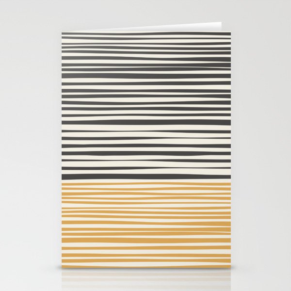 Natural Stripes Modern Minimalist Colour Block Pattern Charcoal Grey, Muted Mustard Gold, and Cream Beige Stationery Card Gallery Image 1