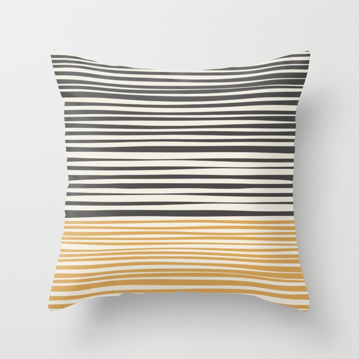 Natural Stripes Modern Minimalist Colour Block Pattern Charcoal Grey, Muted Mustard Gold, and Cream Beige Throw Pillow Gallery Image 1