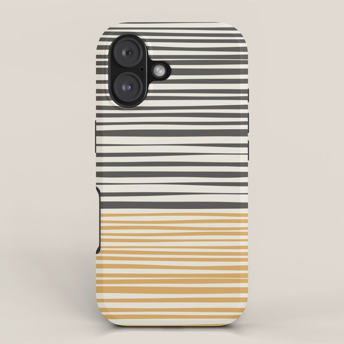 Natural Stripes Modern Minimalist Colour Block Pattern Charcoal Grey, Muted Mustard Gold, and Cream Beige iPhone Case Gallery Image 1