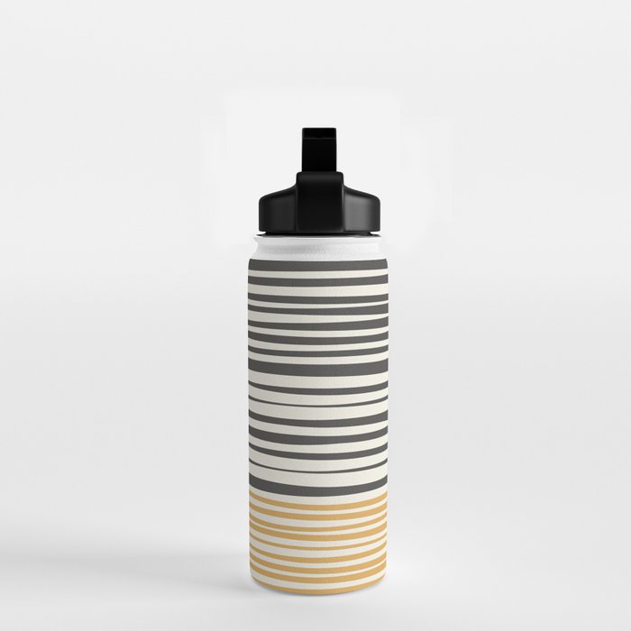 Natural Stripes Modern Minimalist Colour Block Pattern Charcoal Grey, Muted Mustard Gold, and Cream Beige Water Bottle Gallery Image 2