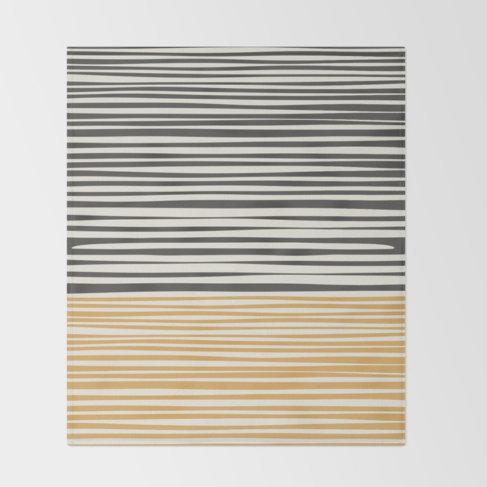 Natural Stripes Modern Minimalist Colour Block Pattern Charcoal Grey, Muted Mustard Gold, and Cream Beige Throw Blanket Gallery Image 2