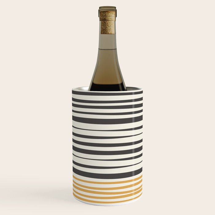 Natural Stripes Modern Minimalist Colour Block Pattern Charcoal Grey, Muted Mustard Gold, and Cream Beige Wine Chiller Gallery Image 1
