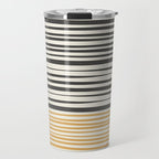 Natural Stripes Modern Minimalist Colour Block Pattern Charcoal Grey, Muted Mustard Gold, and Cream Beige Travel Mug Gallery Image 1
