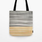 Natural Stripes Modern Minimalist Colour Block Pattern Charcoal Grey, Muted Mustard Gold, and Cream Beige Tote Bag Gallery Image 1