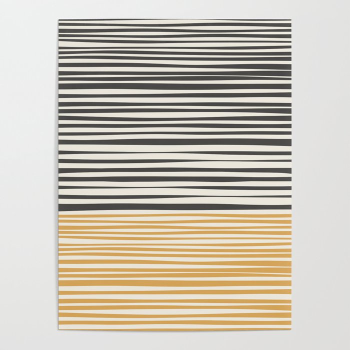 Natural Stripes Modern Minimalist Colour Block Pattern Charcoal Grey, Muted Mustard Gold, and Cream Beige Poster Gallery Image 4