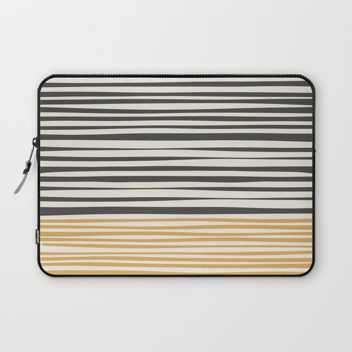 Natural Stripes Modern Minimalist Colour Block Pattern Charcoal Grey, Muted Mustard Gold, and Cream Beige Laptop Sleeve Gallery Image 1