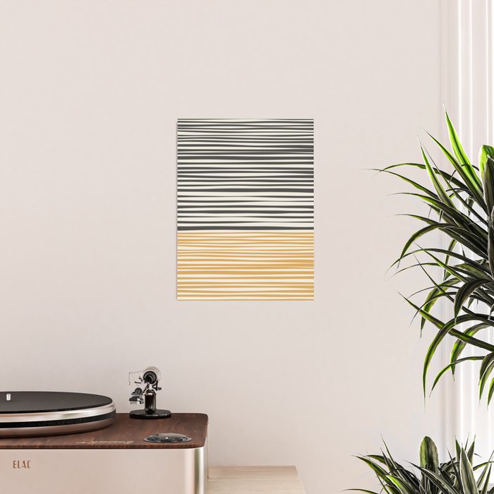 Natural Stripes Modern Minimalist Colour Block Pattern Charcoal Grey, Muted Mustard Gold, and Cream Beige Poster Gallery Image 2