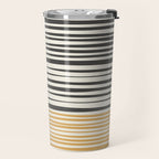 Natural Stripes Modern Minimalist Colour Block Pattern Charcoal Grey, Muted Mustard Gold, and Cream Beige Travel Mug Gallery Image 2