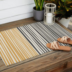 Natural Stripes Modern Minimalist Colour Block Pattern Charcoal Grey, Muted Mustard Gold, and Cream Beige Outdoor Rug Gallery Image 2