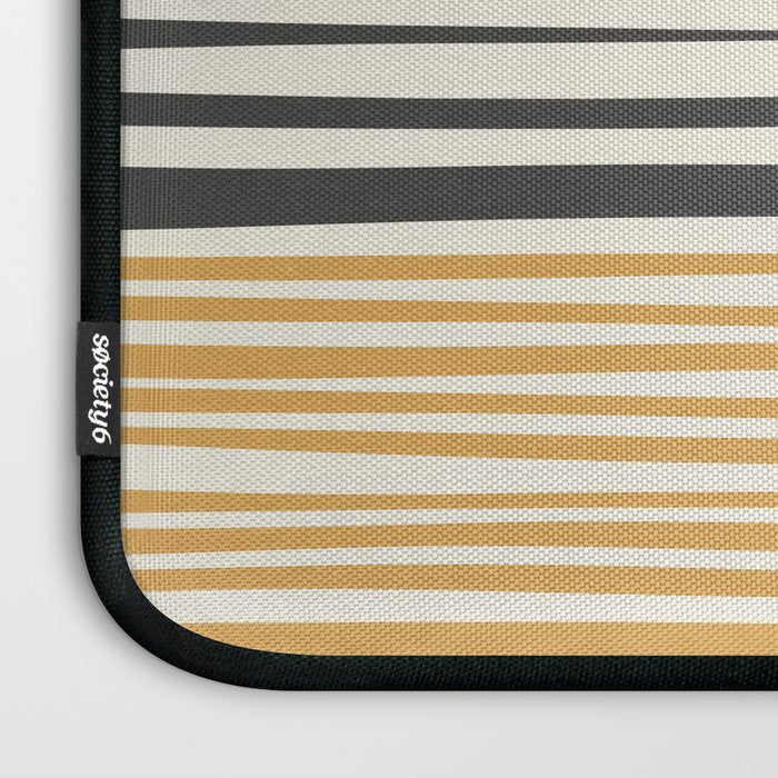 Natural Stripes Modern Minimalist Colour Block Pattern Charcoal Grey, Muted Mustard Gold, and Cream Beige Laptop Sleeve Gallery Image 3